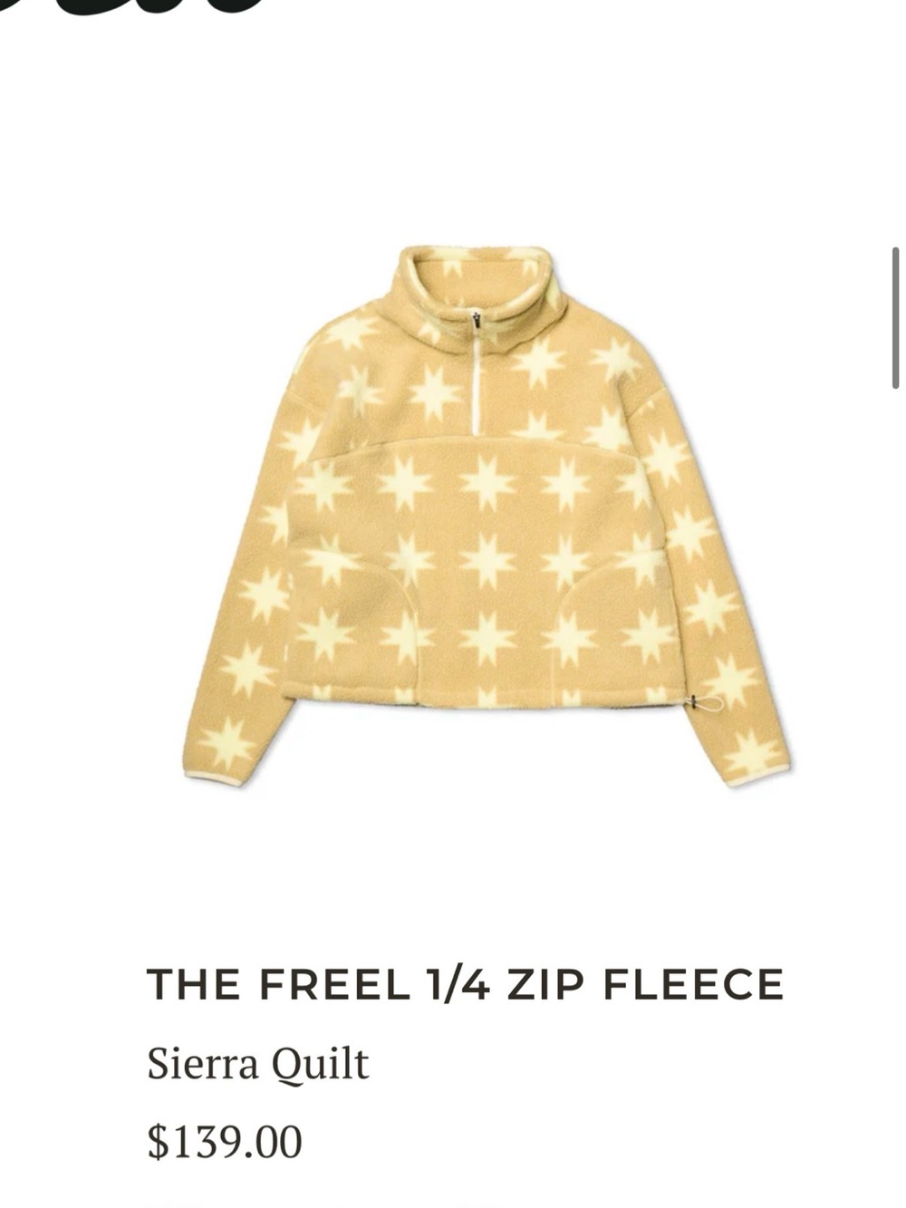 Deso The Freel 1/4 Zip Fleece in Sierra Quilt Yellow Star Print Large euc